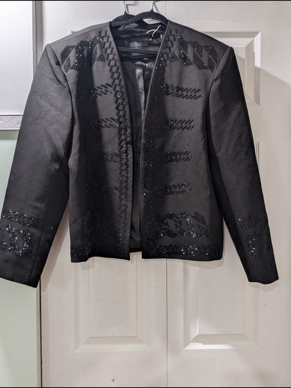 Black Embellished Open-Front Women's Jacket